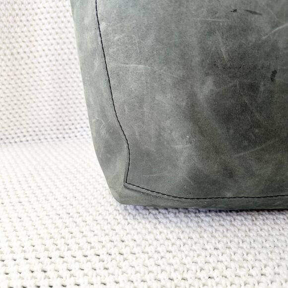 Portland Leather Goods Classic Open Medium Tote Storm Grey Leather Tan Straps - Picture 3 of 12